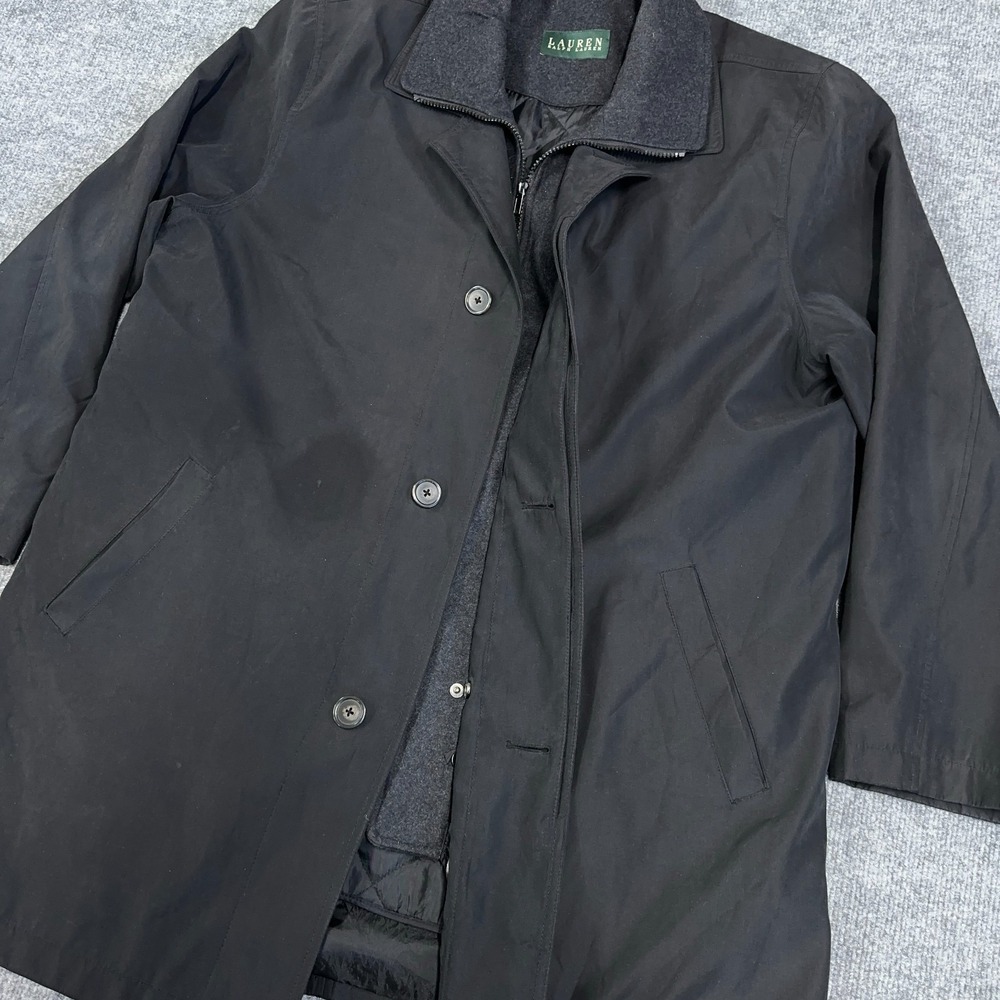 Ralph Lauren Trench Coat Men 44R Black Microfiber Full Zip Removable Liner *READ - Picture 4 of 14